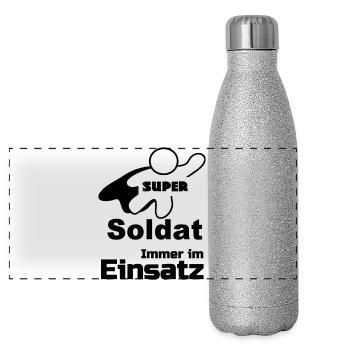 Super Soldat Geschenk - Panorama Glitzer Isolierflasche 500 ml - Silber Glitzer - Vorne
