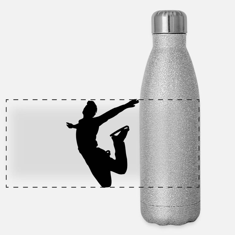 Schattenbild des springenden Eiskunstläufers Panorama Glitzer Isolierflasche 500 ml