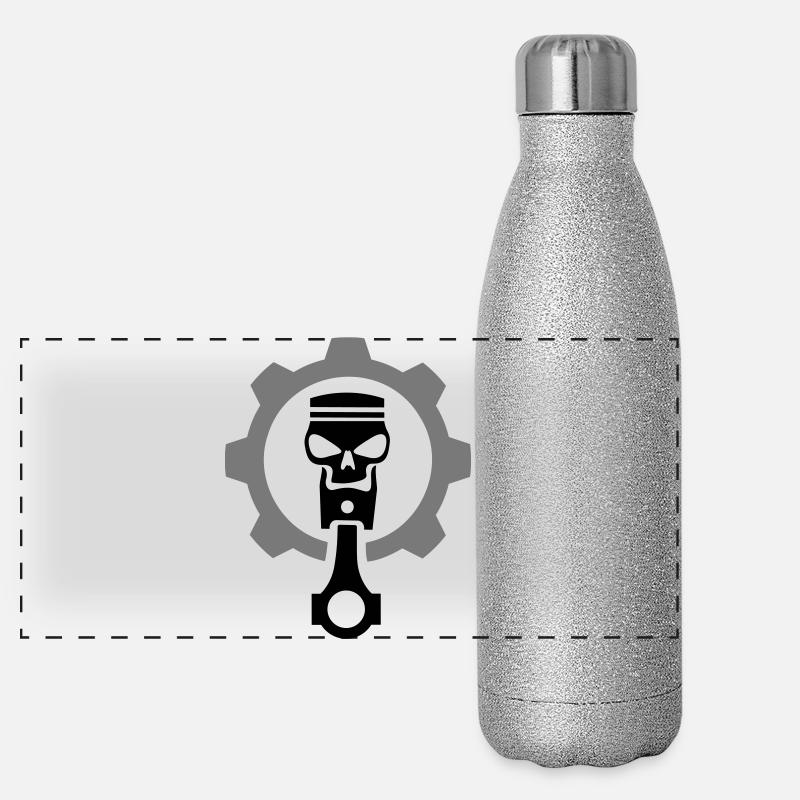 Engine piston with skull & gear gear Panoramic Glitter Thermal Bottle 500 ml