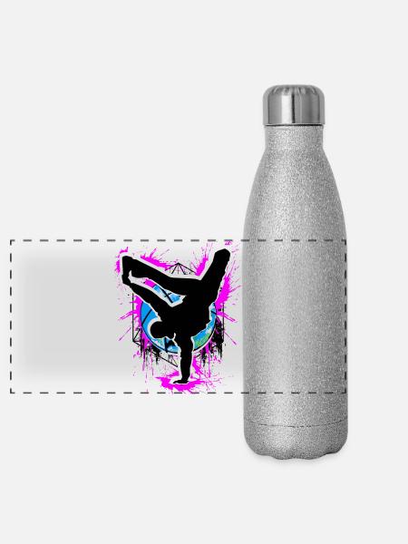 Breakdance - Breakdancer - Breakdancing - BBoy - Panorama Glitzer Isolierflasche 500 ml - Silber Glitzer