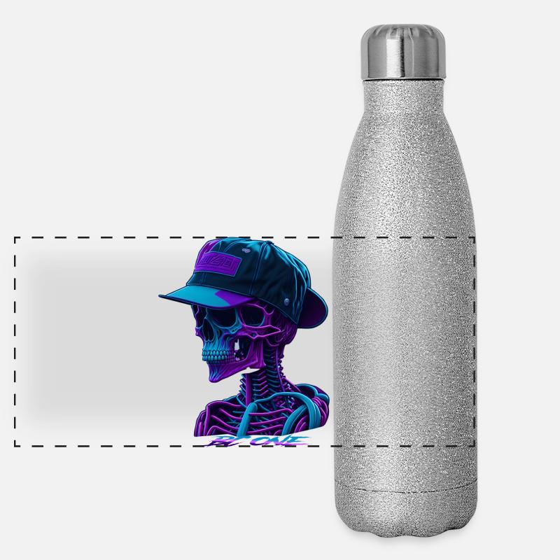 Skelett mit Kappe Panorama Glitzer Isolierflasche 500 ml