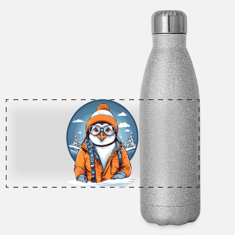 Süßer Pinguin Panorama Glitzer Isolierflasche 500 ml