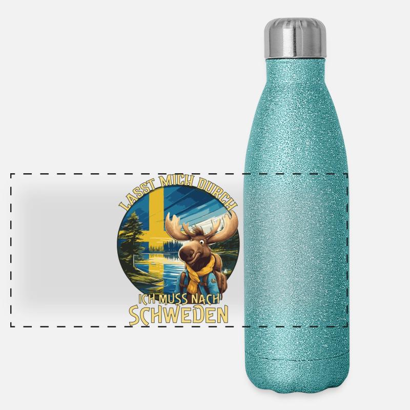 Schweden - lasst mich durch - Elch Panorama Glitzer Isolierflasche 500 ml