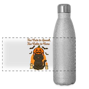 Cute Halloween Cat – Too Calm to Spook Design - Panorama Glitzer Isolierflasche 500 ml - Silber Glitzer - Vorne