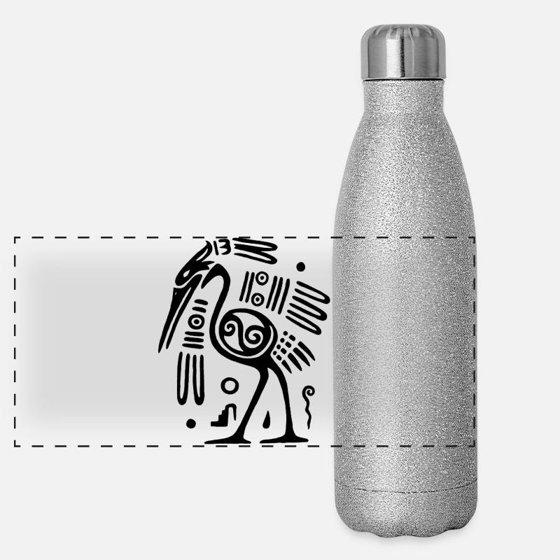 Oiseau totem noir Gourde isotherme panoramique pailletée 500 ml