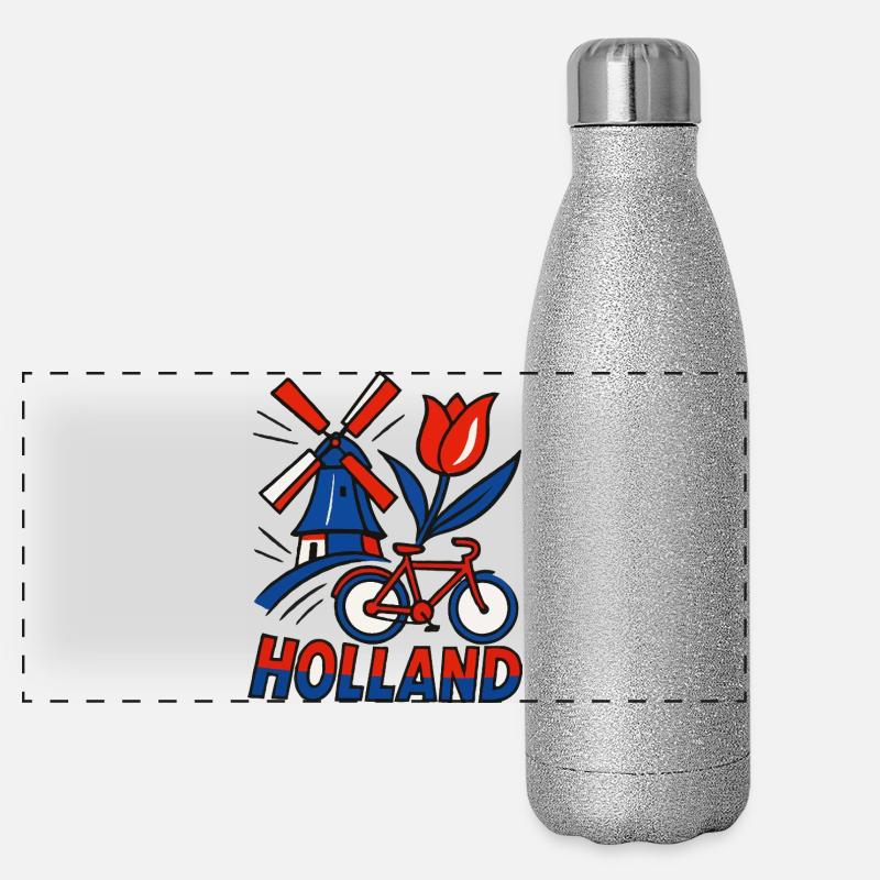 Holland Windmühle Tulpenfahrrad Panorama Glitzer Isolierflasche 500 ml