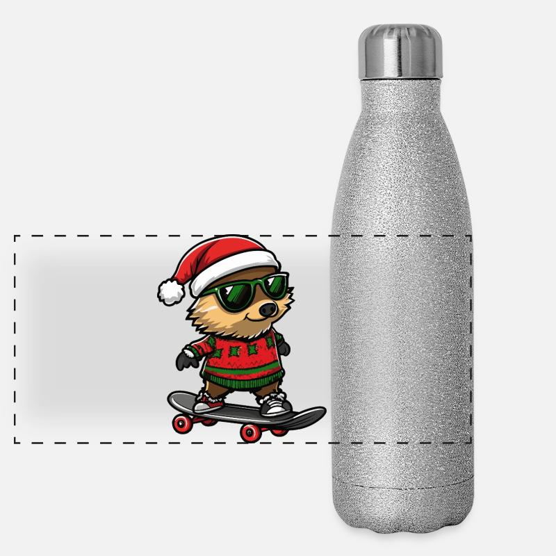 Hérisson Noël Drôle Gourde isotherme panoramique pailletée 500 ml