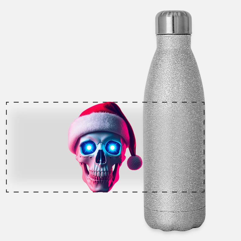 Neon-Schädel-Weihnachtsmann Panorama Glitzer Isolierflasche 500 ml