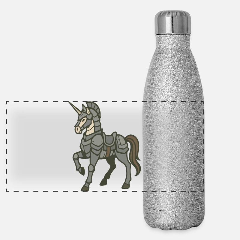 Fantasy-Design schwer gepanzerter Einhornritter Panorama Glitzer Isolierflasche 500 ml
