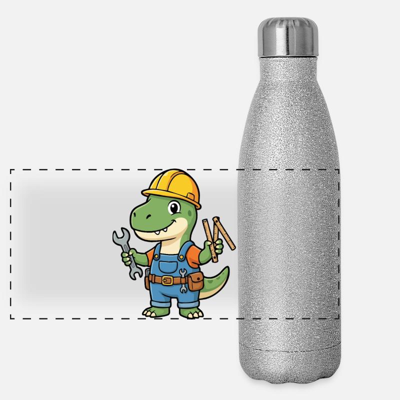Ouvrier du bâtiment Dino avec des outils Gourde isotherme panoramique pailletée 500 ml