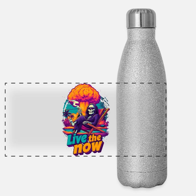 Live the Now skeleton on the beach Panoramic Glitter Thermal Bottle 500 ml