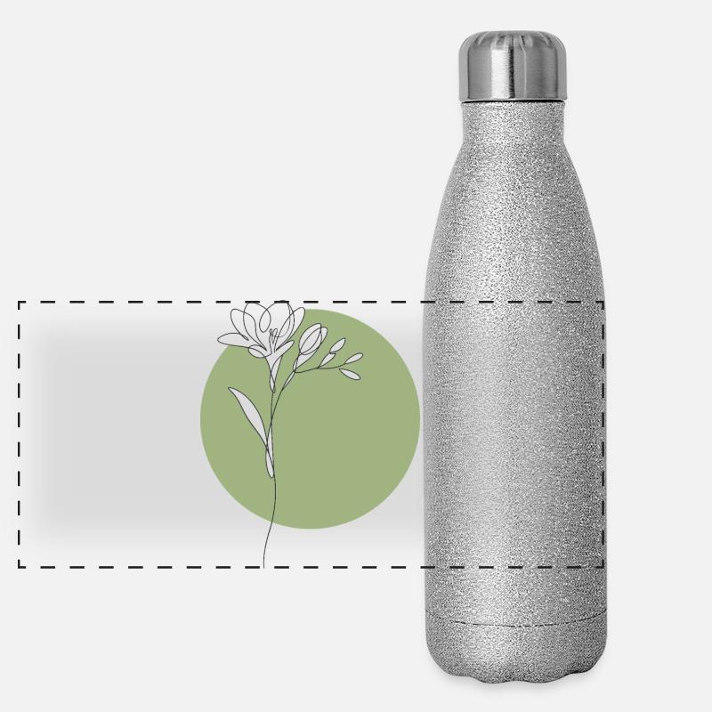 Freesia Line Art Floral Illustration Panoramic Glitter Thermal Bottle 500 ml
