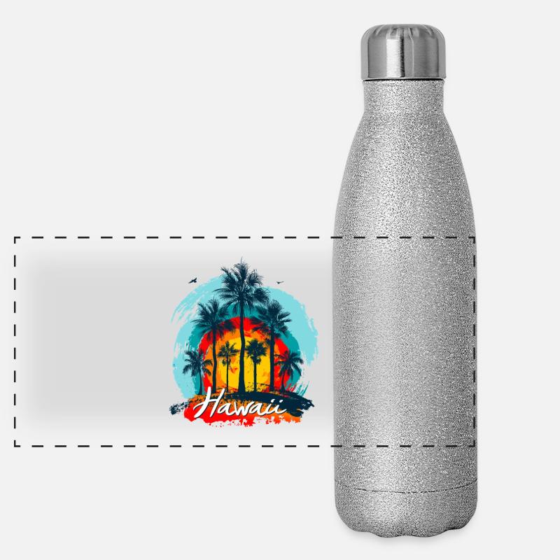 Palm Sunset Hawaii Splash Panorama Glitzer Isolierflasche 500 ml