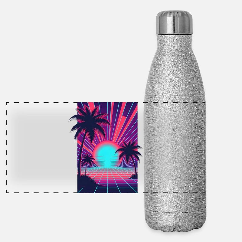 Neon sunset on the palm beach Panoramic Glitter Thermal Bottle 500 ml