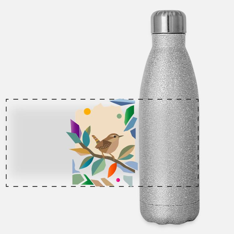 Zaunkönig Singvogel Garten Vogel Design Panorama Glitzer Isolierflasche 500 ml