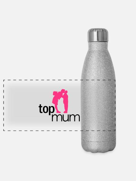 Top Mum - mothers day, muttertag - Panorama Glitzer Isolierflasche 500 ml - Silber Glitzer - Vorne
