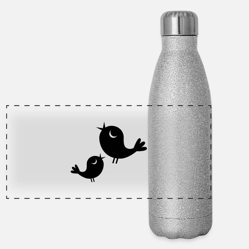 Vögelchen beim Twittern Panorama Glitzer Isolierflasche 500 ml