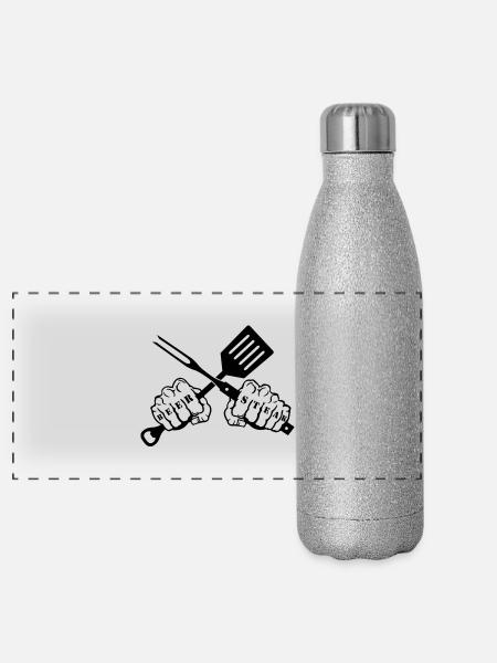 beer & steak - Panorama Glitzer Isolierflasche 500 ml - Silber Glitzer - Vorne