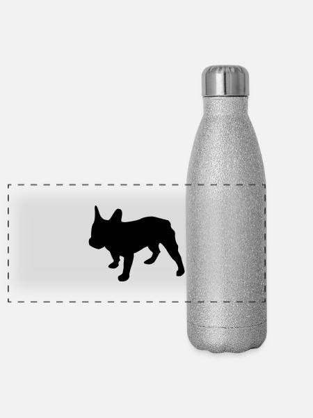Bulldogge - Panorama Glitzer Isolierflasche 500 ml - Silber Glitzer - Vorne