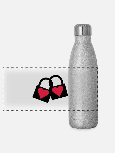 Love Lock - Panoramic Glitter Thermal Bottle 500 ml - silver glitter - Front