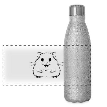 Pummeliger Hamster als Vektorgrafik - Panorama Glitzer Isolierflasche 500 ml - Silber Glitzer - Vorne