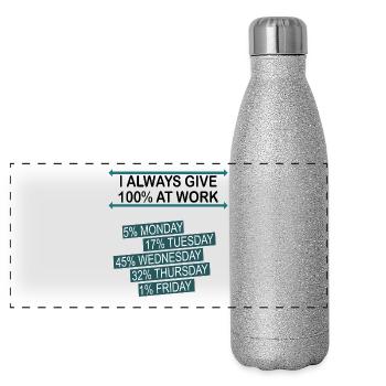 100 pour cent de travail Tasse Bureau humour noir - Gourde isotherme panoramique pailletée 500 ml - paillettes argentées - Devant