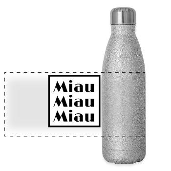 Katze, Miau, Mietz, Miez, Liebe, Katzenliebe, paw - Panorama Glitzer Isolierflasche 500 ml - Silber Glitzer - Vorne