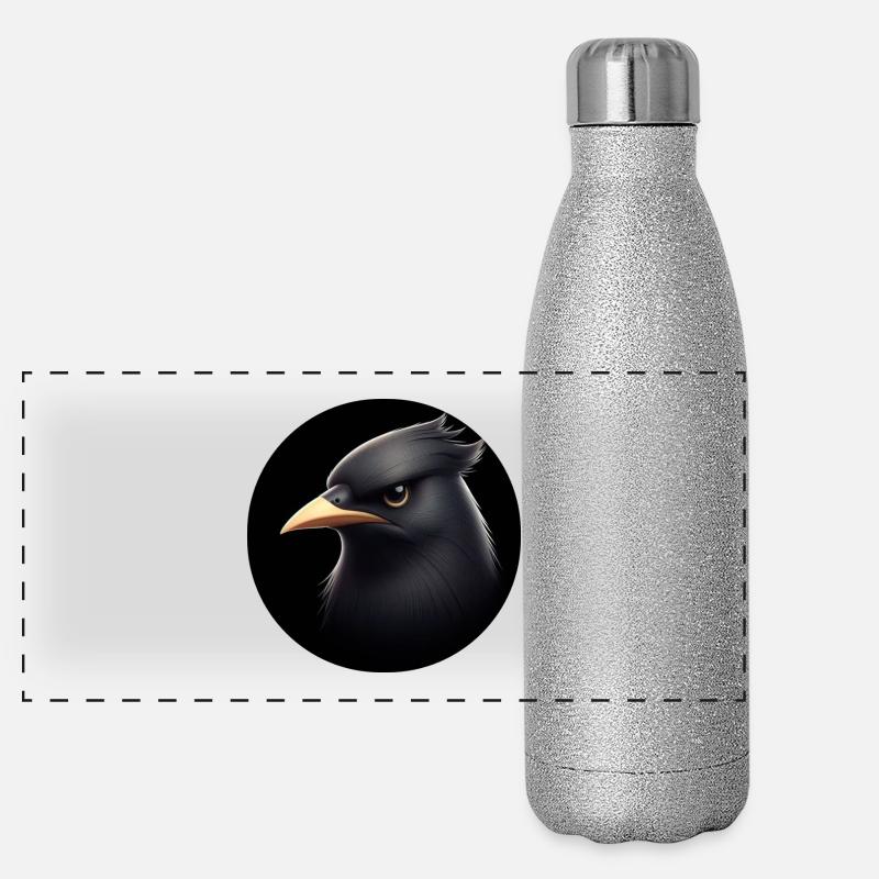 Corbeau noir dans le style d’animation Gourde isotherme panoramique pailletée 500 ml