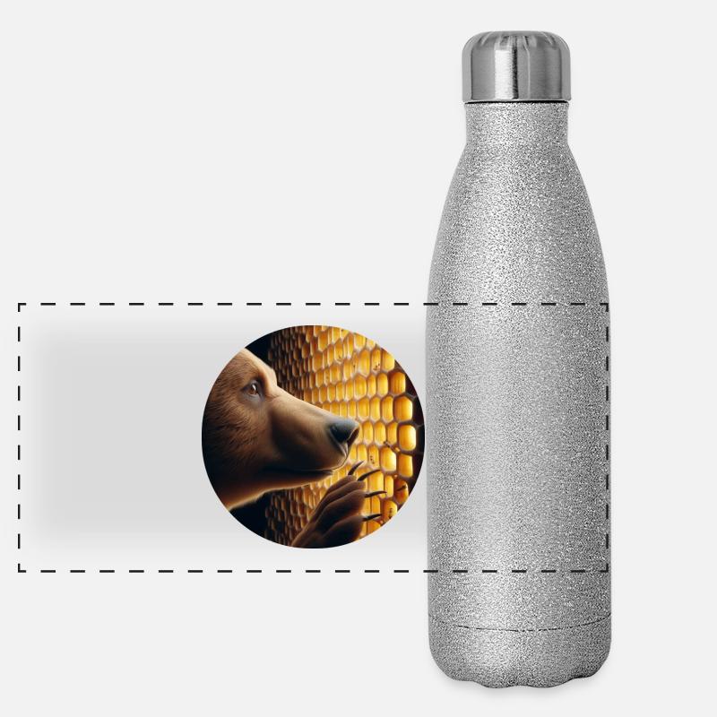 Ours brun regardant à travers un nid d’abeille Gourde isotherme panoramique pailletée 500 ml