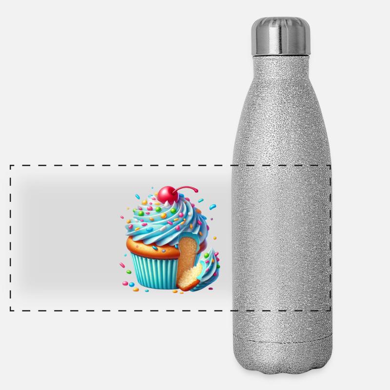 Blauer Cupcake mit bunten Streuseln Panorama Glitzer Isolierflasche 500 ml