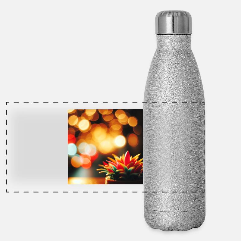 Bunte Sukkulente mit Lichtern Panorama Glitzer Isolierflasche 500 ml