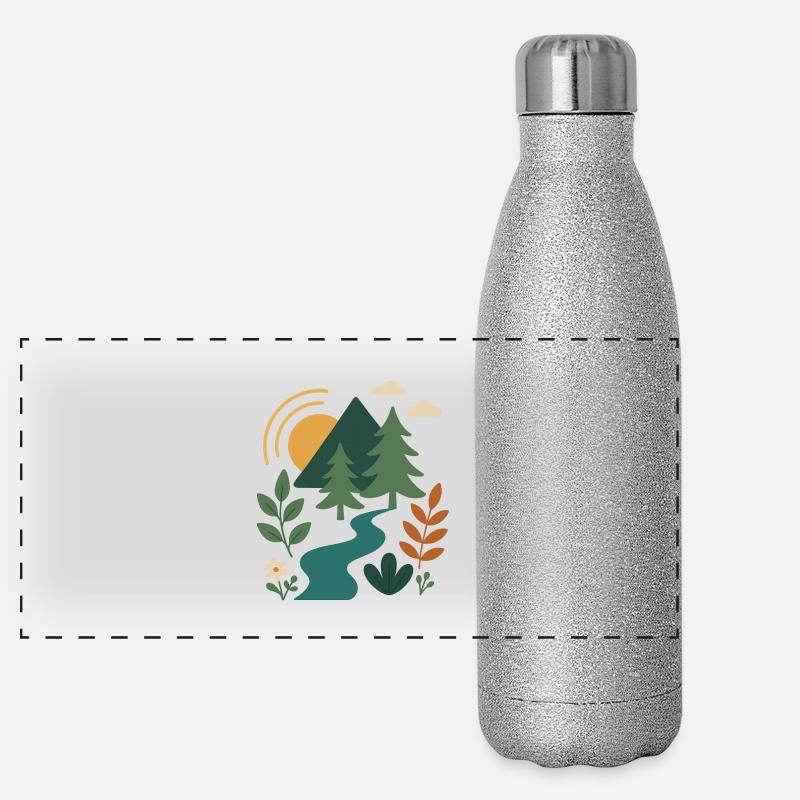 Serene Forest Mountain Scene Design Panoramic Glitter Thermal Bottle 500 ml