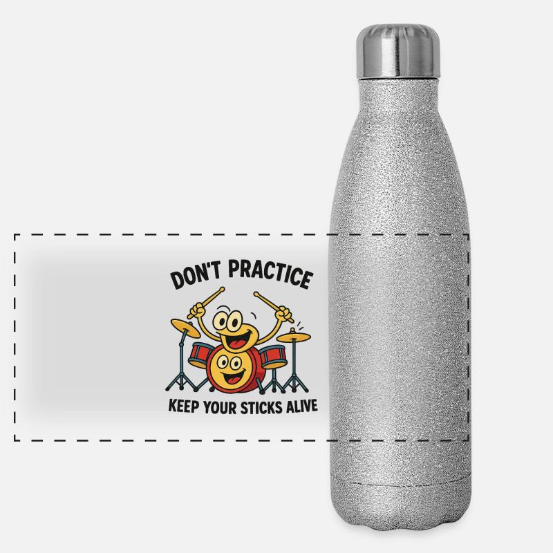 Motivational Music Drummer Design - Panoramic Glitter Thermal Bottle 500 ml - silver glitter