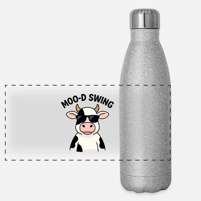Vache chic avec des lunettes de soleil Illustration Gourde isotherme panoramique pailletée 500 ml