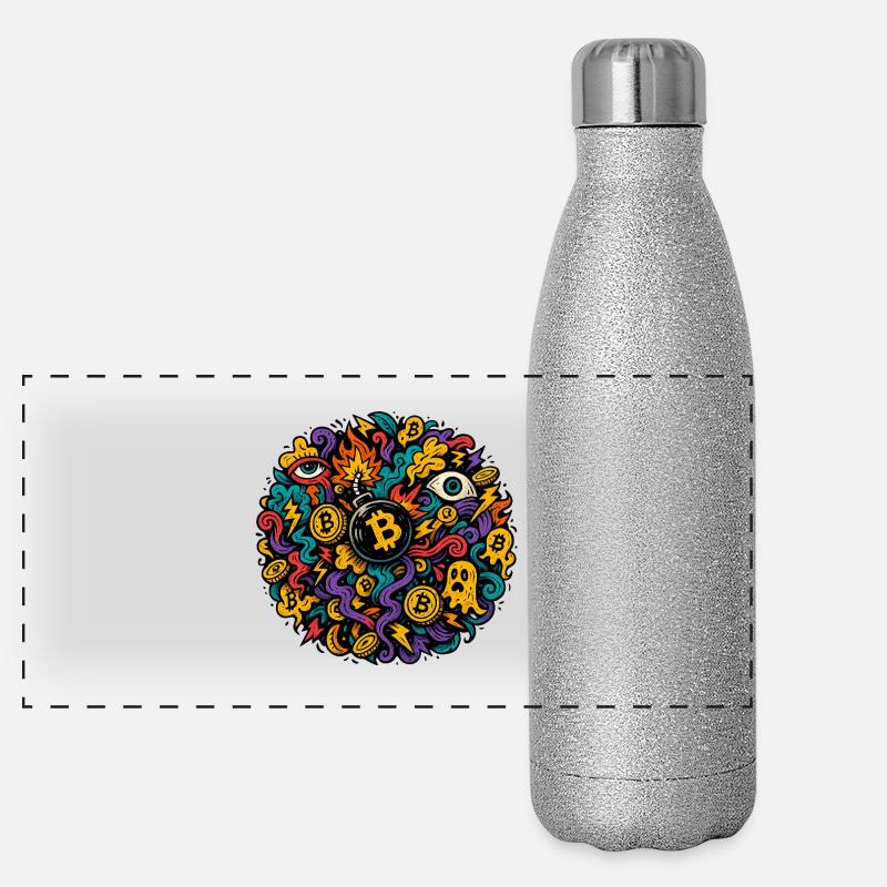 Conception du chaos volcanique du bitcoin Gourde isotherme panoramique pailletée 500 ml