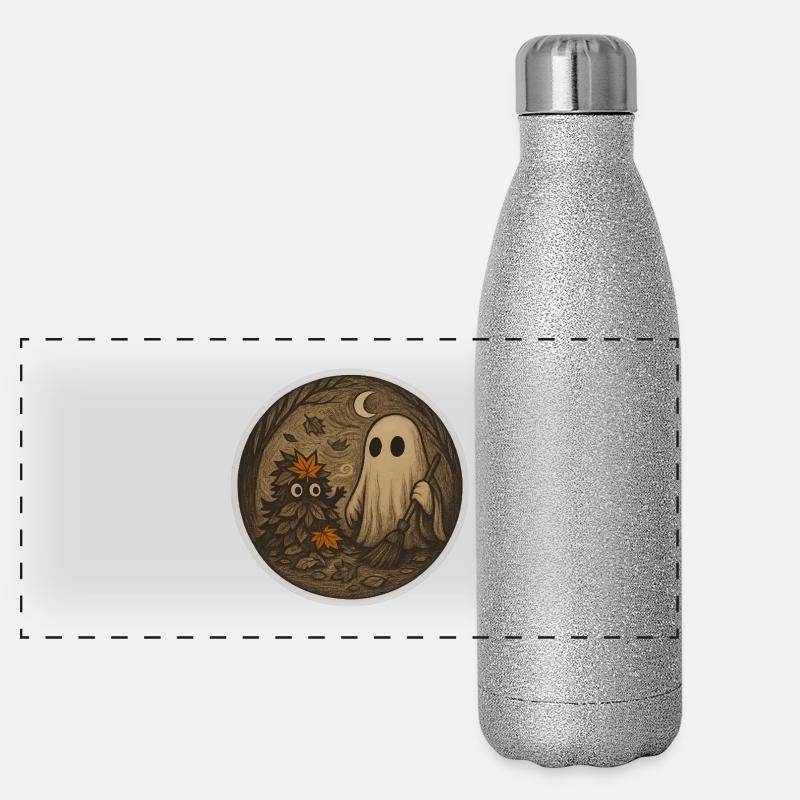 Forêt fantomatique Nuit Illustration Gourde isotherme panoramique pailletée 500 ml