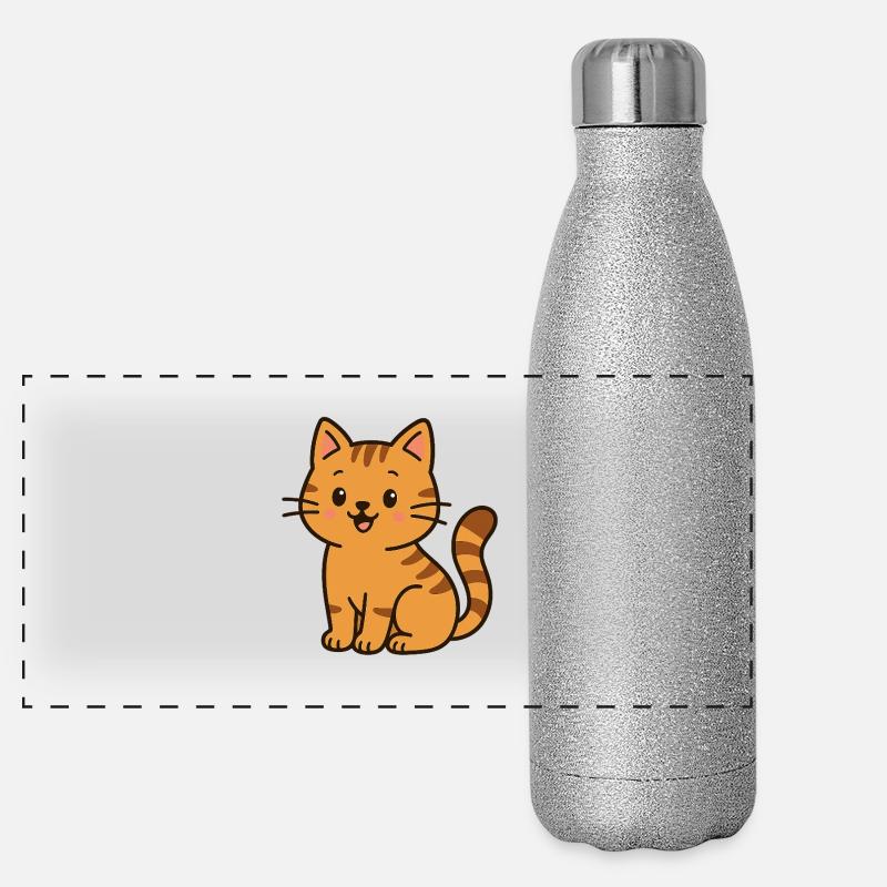 Chat de dessin animé mignon dans la vie quotidienne Gourde isotherme panoramique pailletée 500 ml