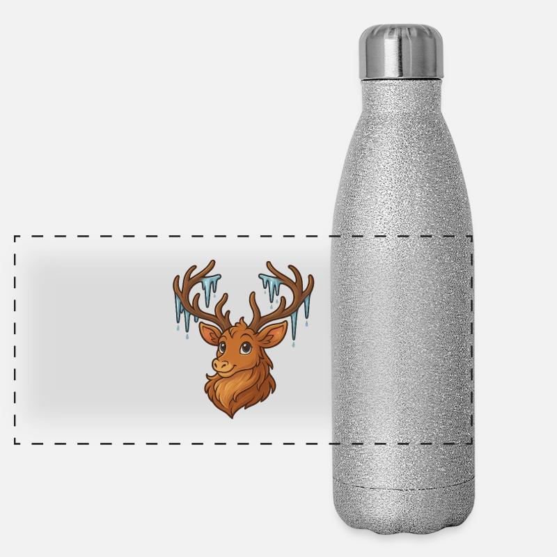 Winterhirsch mit Eiszapfen - Panorama Glitzer Isolierflasche 500 ml - Silber Glitzer