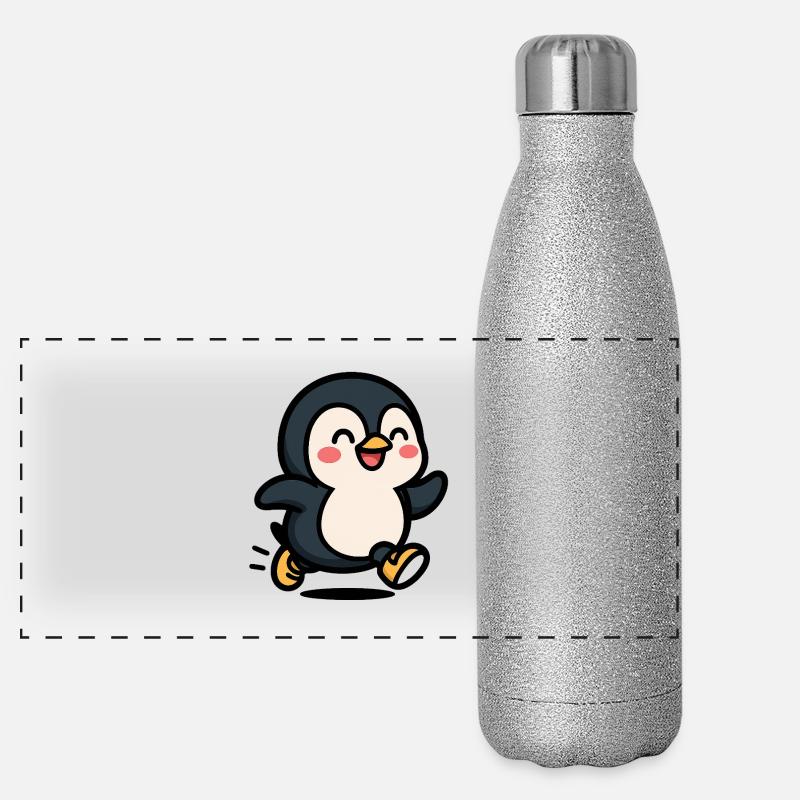 Pingouin en mouvement : saut joyeux Gourde isotherme panoramique pailletée 500 ml