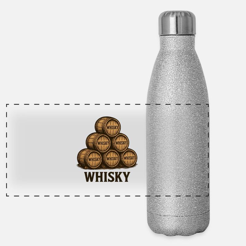 Gestapelte Whiskeyfässer – Vintage-Stil Panorama Glitzer Isolierflasche 500 ml
