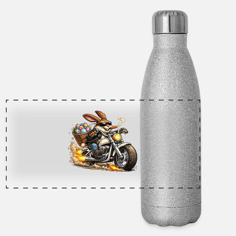 Lapin de Pâques à moto Gourde isotherme panoramique pailletée 500 ml