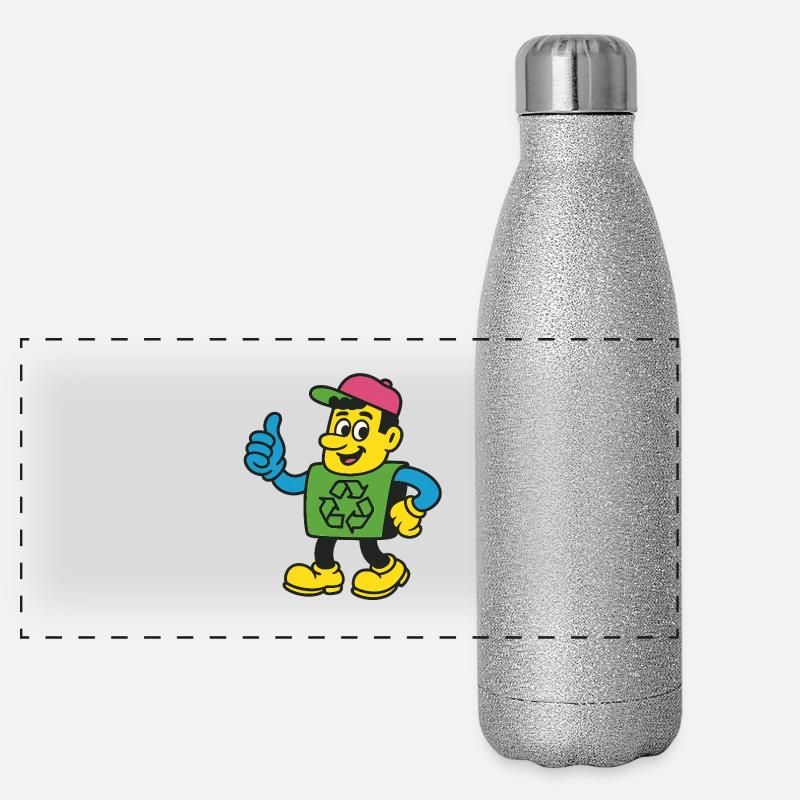 Recycle Hero Mascot Tee - Panoramic Glitter Thermal Bottle 500 ml - silver glitter