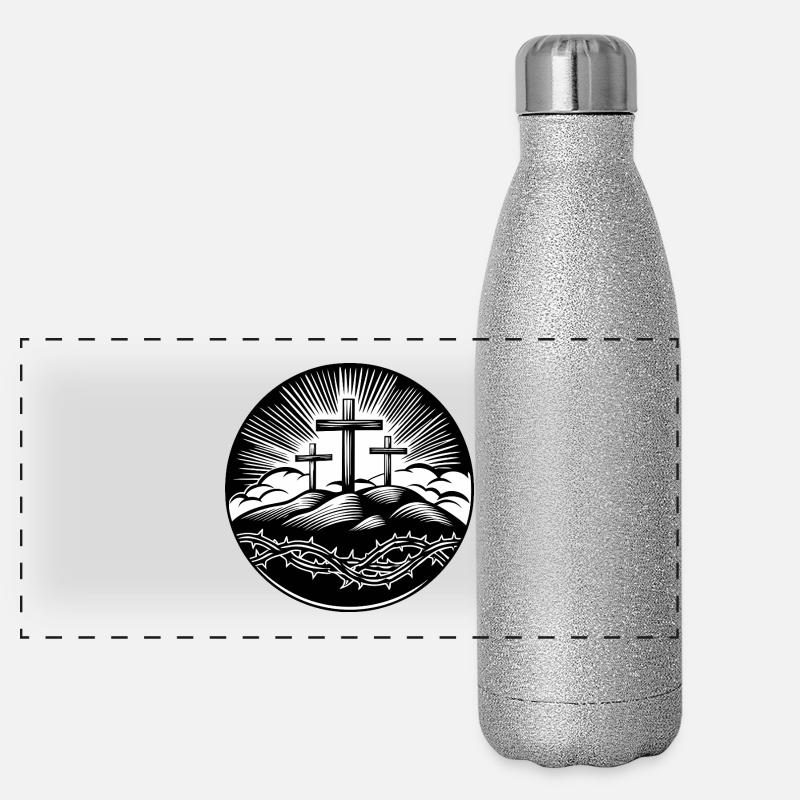 Motif de la croix chrétienne Gourde isotherme panoramique pailletée 500 ml