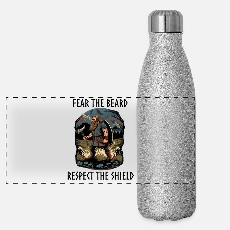 Viking with axe and shield Panorama Glitzer Isolierflasche 500 ml