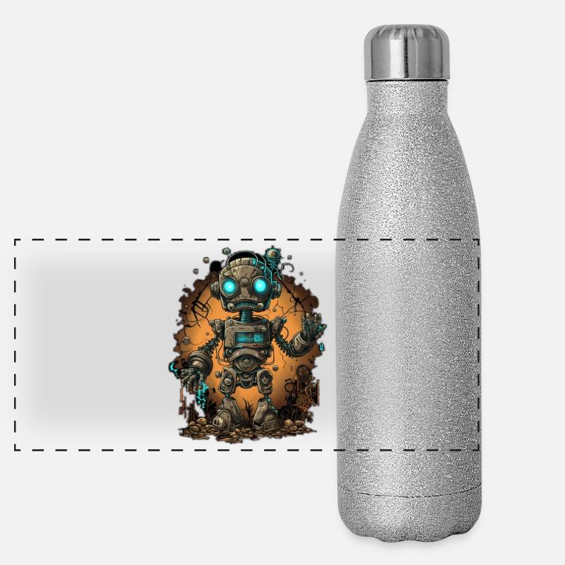 Steampunk Neon Robot Awakening Panoramic Glitter Thermal Bottle 500 ml