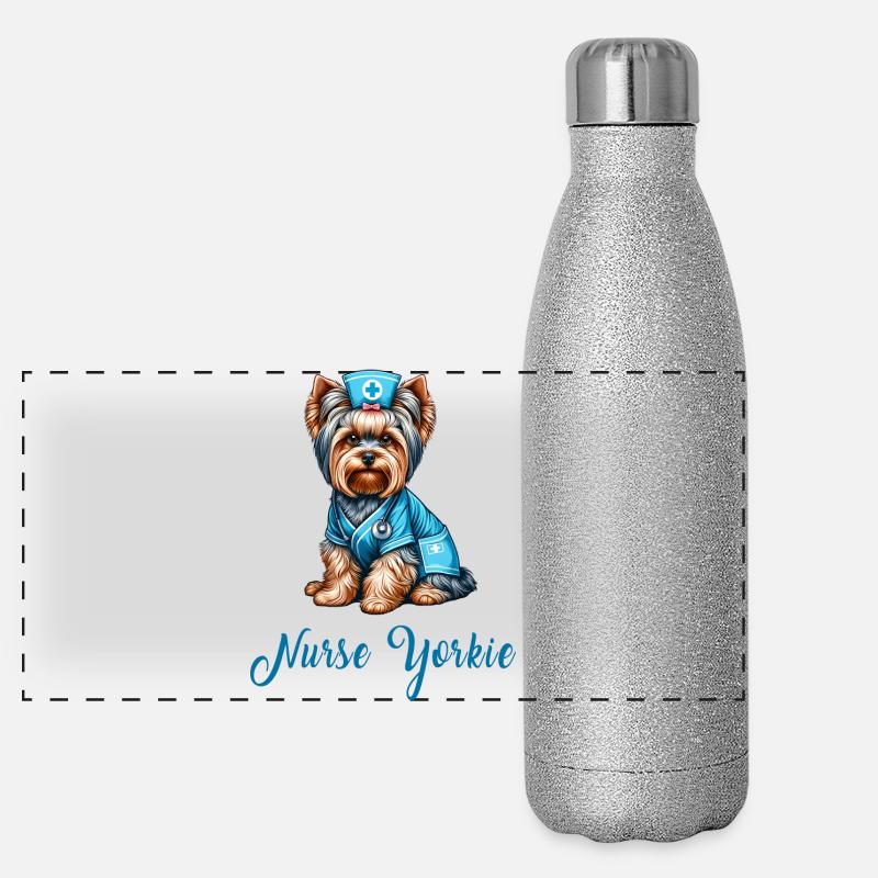 Infirmière Yorkshire Terrier Gourde isotherme panoramique pailletée 500 ml
