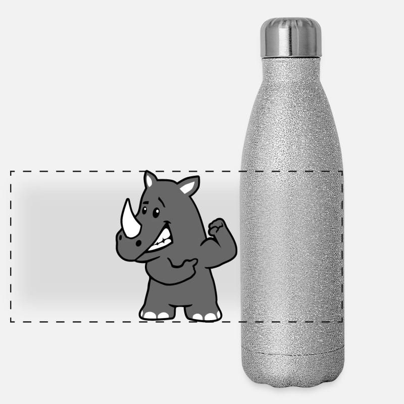 Kräftiges Nashorn Panorama Glitzer Isolierflasche 500 ml