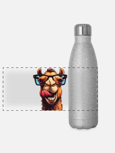Kamel - Panorama Glitzer Isolierflasche 500 ml - Silber Glitzer