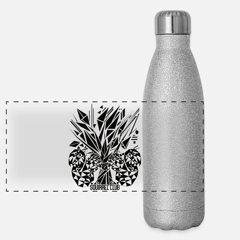 Lebensbaum mit Eichhörnchen – Geometrisches Design Panorama Glitzer Isolierflasche 500 ml