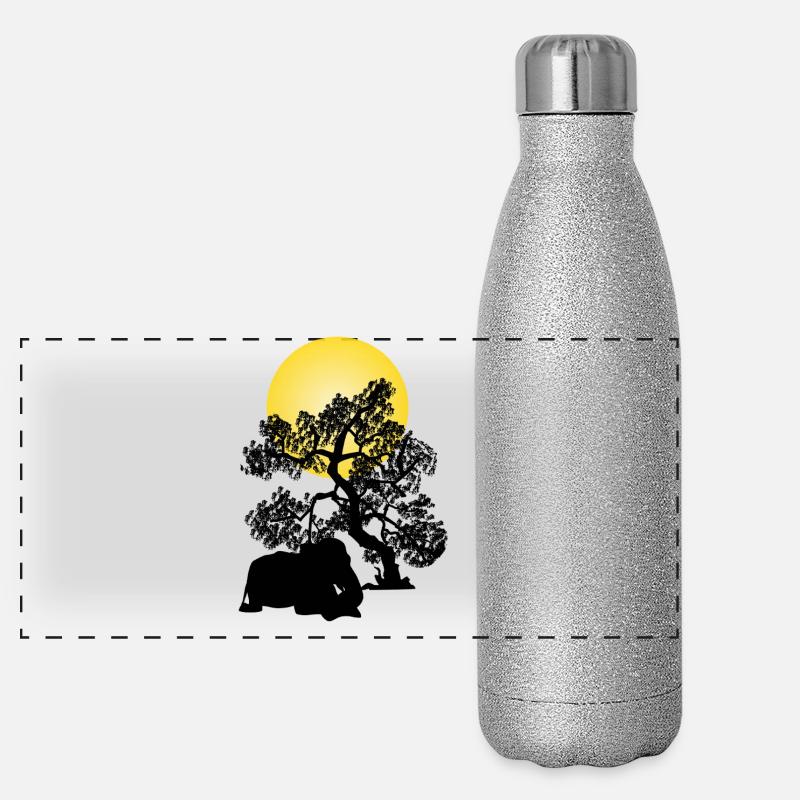 Yellow moon over tree silhouette Panoramic Glitter Thermal Bottle 500 ml